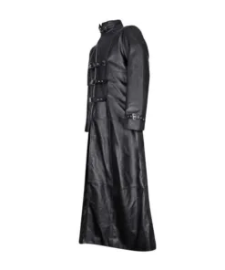 Black Leather Gothic Trench Coat With Buckle