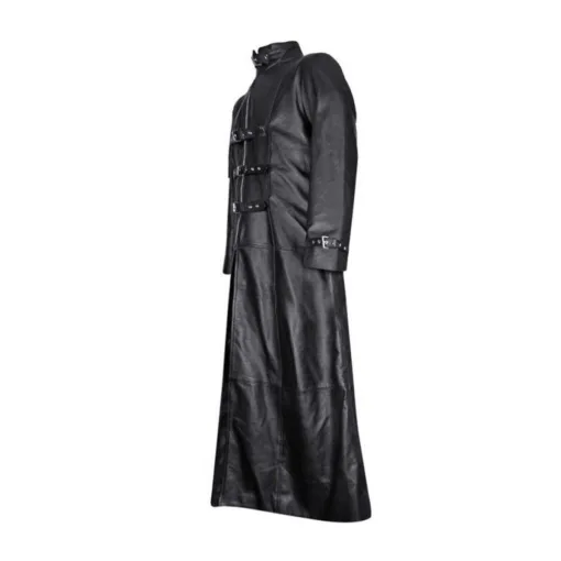 Black Leather Gothic Trench Coat With Buckle