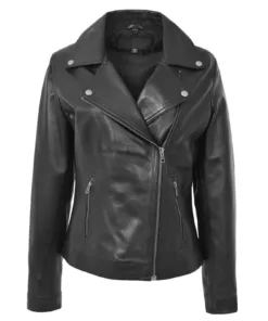Womens Soft Cross Zip Biker Leather Jacket