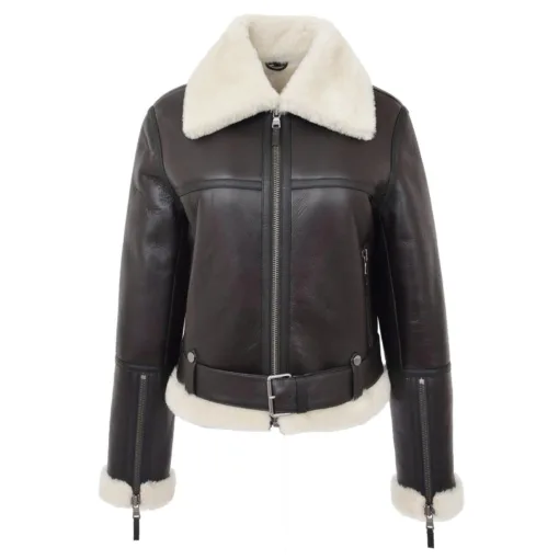 Womens Elsie Brown Sheepskin Aviator RAF Pilot Leather Jacket