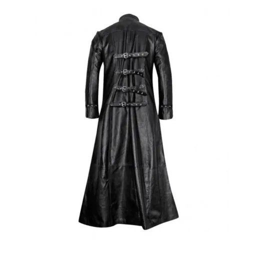 Black Leather Gothic Trench Coat With Buckle - Image 2