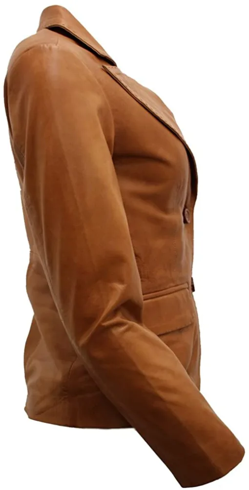 Ladies Casual Tan Leather Blazer Jacket - Image 4