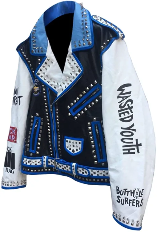 Wasted Youth Exploited Studded Brando Biker Leather Jacket - Image 2