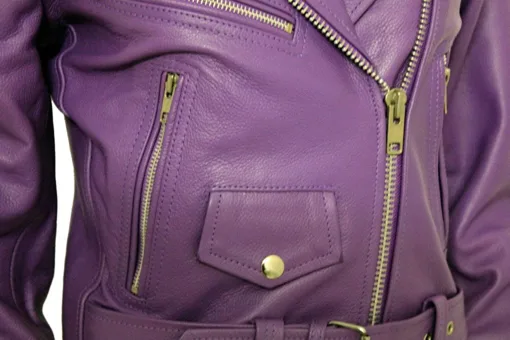 Women's Stylish Brando Purple Leather Biker Jacket - Image 3