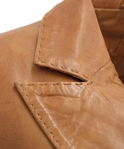 Ladies Casual Tan Leather Blazer Jacket