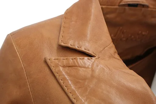 Ladies Casual Tan Leather Blazer Jacket