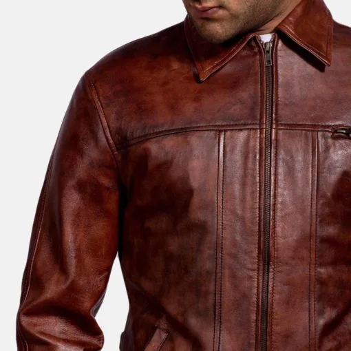 Abstract Maroon Leather Jacket - Image 4