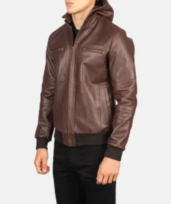 Bouncer Biz Brown Leather Bomber Jacket