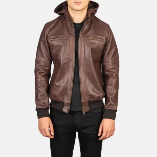 Bouncer Biz Brown Leather Bomber Jacket - Image 4