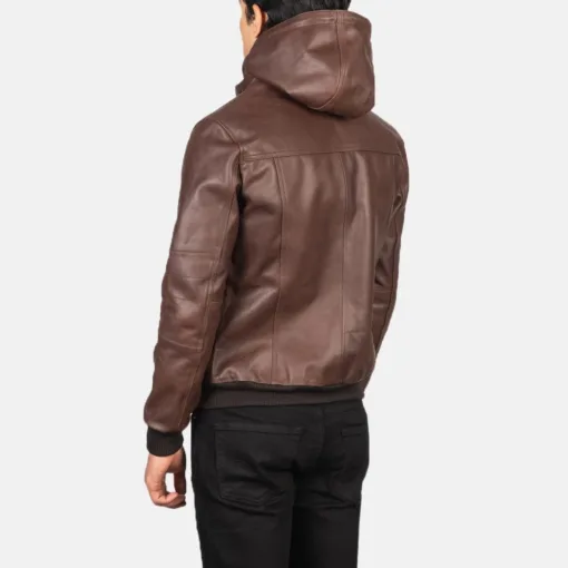 Bouncer Biz Brown Leather Bomber Jacket - Image 3