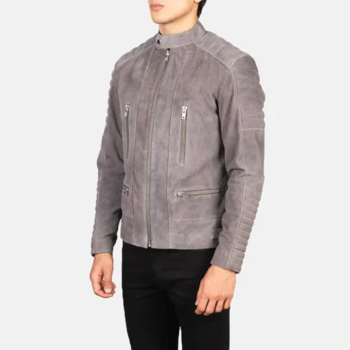 Damian Grey Suede Biker Leather Jacket - Image 3