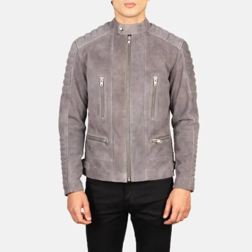 Damian Grey Suede Biker Leather Jacket - Image 4