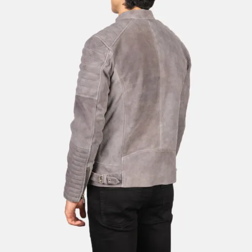 Damian Grey Suede Biker Leather Jacket - Image 5
