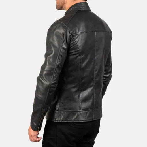 Dean Black Leather Biker Jacket - Image 4