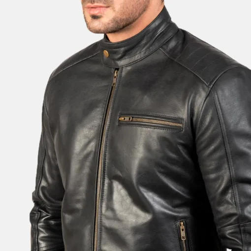 Dean Black Leather Biker Jacket - Image 3