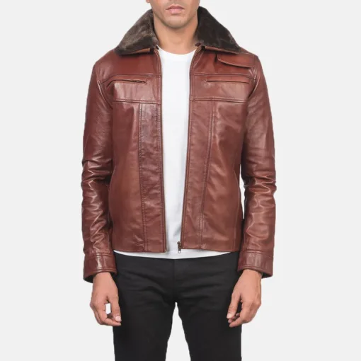 Evan Hart Fur Brown Leather Jacket - Image 2