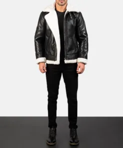 Francis B-3 Black & White Leather Bomber Jacket