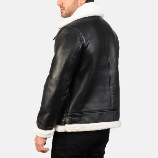 Francis B-3 Black & White Leather Bomber Jacket - Image 4