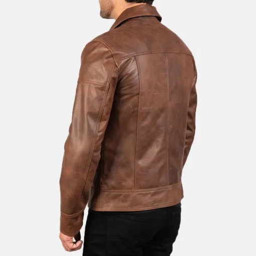 Lavendard Brown Leather Biker Jacket - Image 4