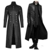 Men Long Black leather Gothic Coat
