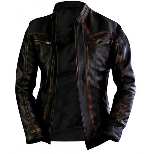 Cafe Racer Vintage Distressed Brown Leather Jacket