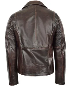 Mens Dual Zip Brown Vintage Biker Leather Jacket