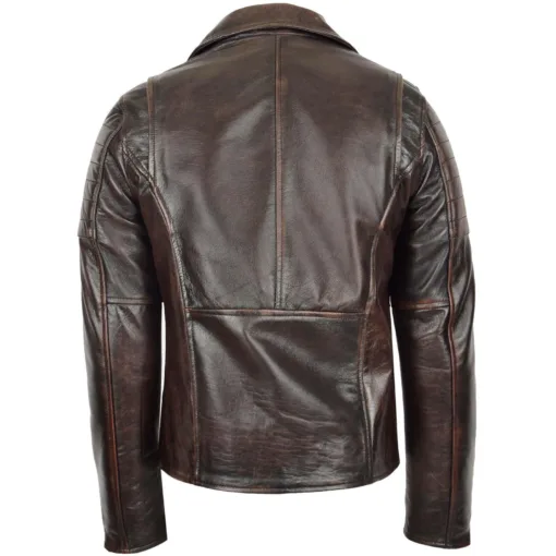 Mens Dual Zip Brown Vintage Biker Leather Jacket