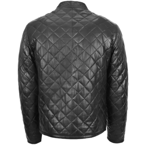Mens Jeff Black Leather Quilted Jacket - Image 2
