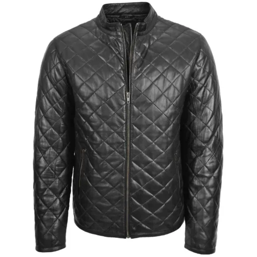 Mens Jeff Black Leather Quilted Jacket