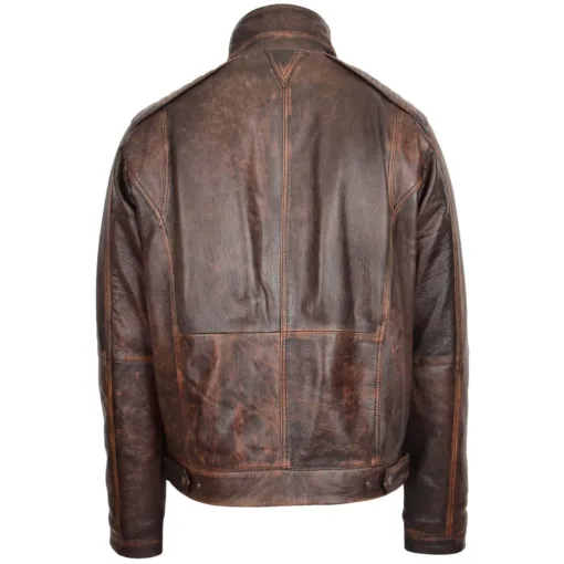 Mens Leather Brown Vintage Urban Biker Jacket - Image 3