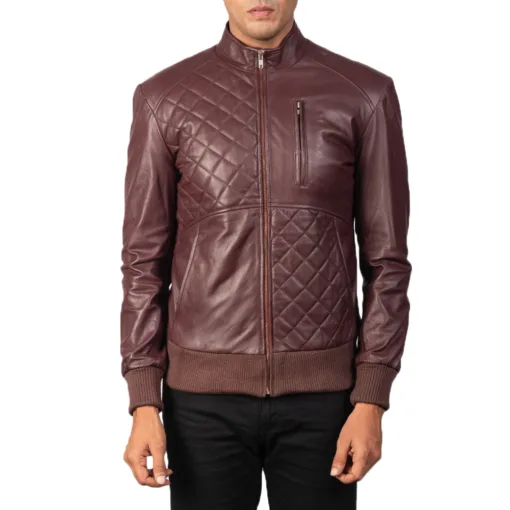 Moda Maroon Leather Bomber Jacket - Image 4