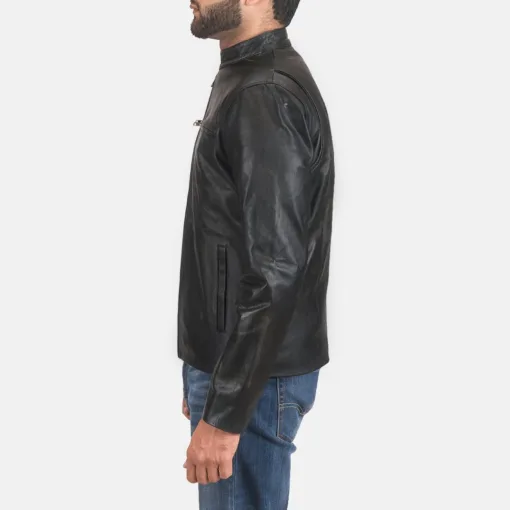 Rustic Black Leather Biker Jacket - Image 4