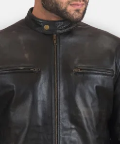 Rustic Black Leather Biker Jacket