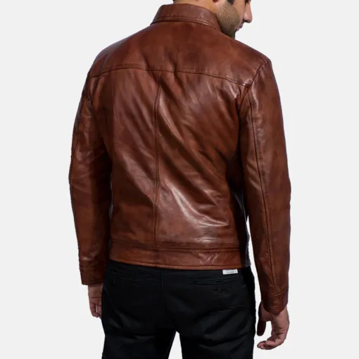 Cafe Racer Retro Slim Fit Brown Leather Jacket - Image 3