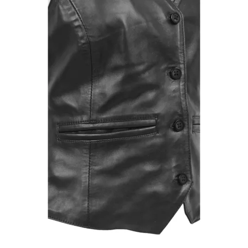 Womens Rita Black Leather Buttoned Waistcoat - Image 2