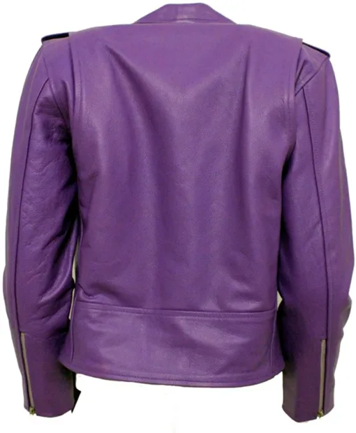 Women's Stylish Brando Purple Leather Biker Jacket - Image 2