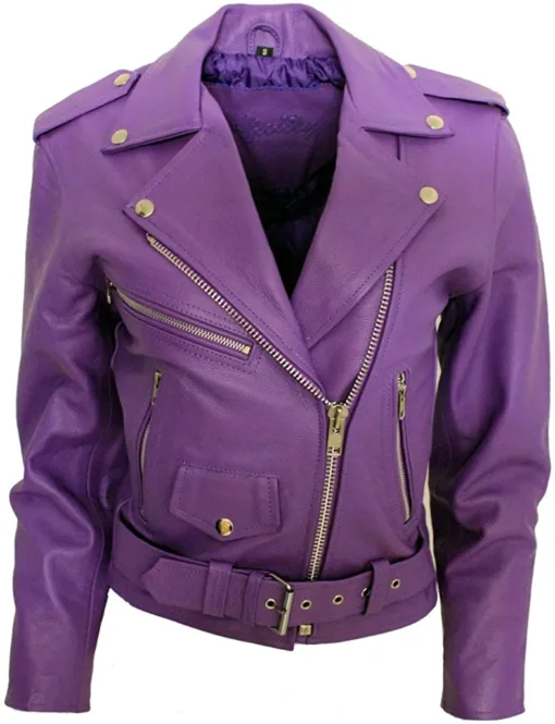 Women's Stylish Brando Purple Leather Biker Jacket