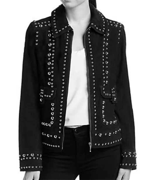 Woman Classic Brando Studded Biker Leather Jacket