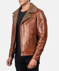 Alberto Shearling Brown Leather Jacket