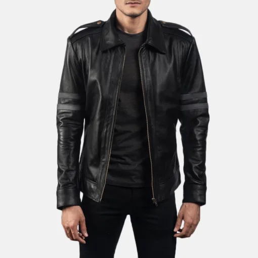 Armstrong Black Leather Biker Jacket - Image 2
