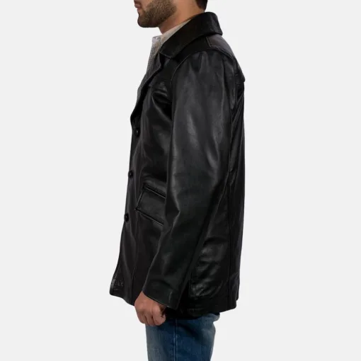 Brawnton Black Leather Coat - Image 3