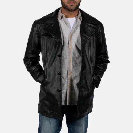 Brawnton Black Leather Coat - Image 2