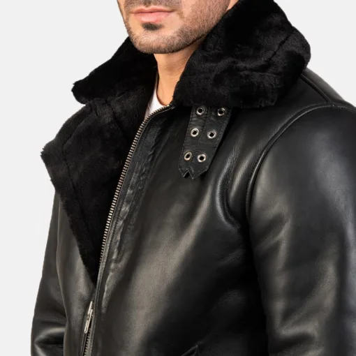Francis B-3 Black Leather Bomber Jacket - Image 4