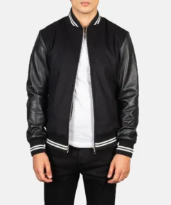 Harrison Black Hybrid Varsity Jacket