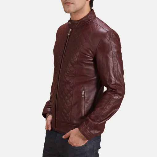 Burgunn Dee Maroon Leather Biker Jacket - Image 4