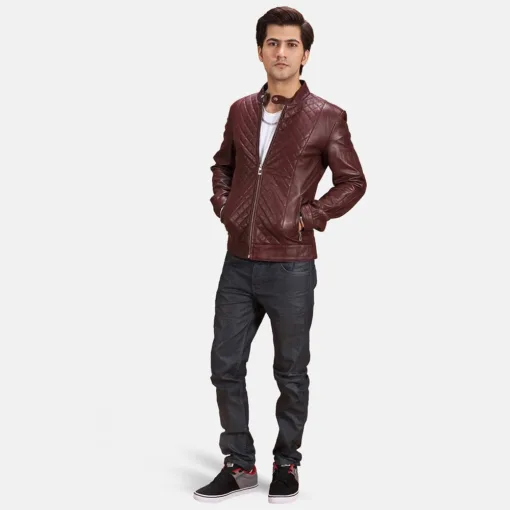 Burgunn Dee Maroon Leather Biker Jacket - Image 2