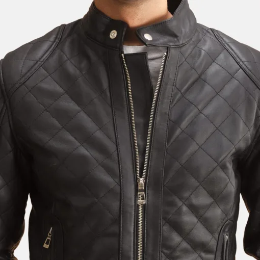 Henry Quilted Black Leather Jacket - Image 2