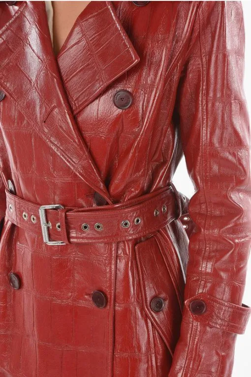 Women Soft Leather Double Breasted Trench Coat - Image 3