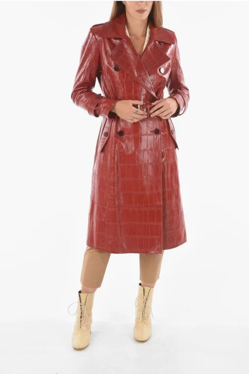 Women Soft Leather Double Breasted Trench Coat - Image 2