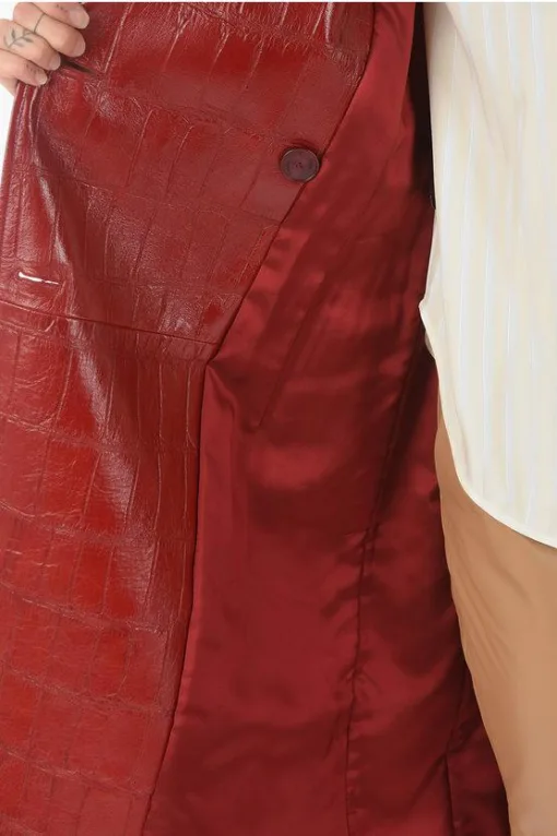 Women Soft Leather Double Breasted Trench Coat - Image 5
